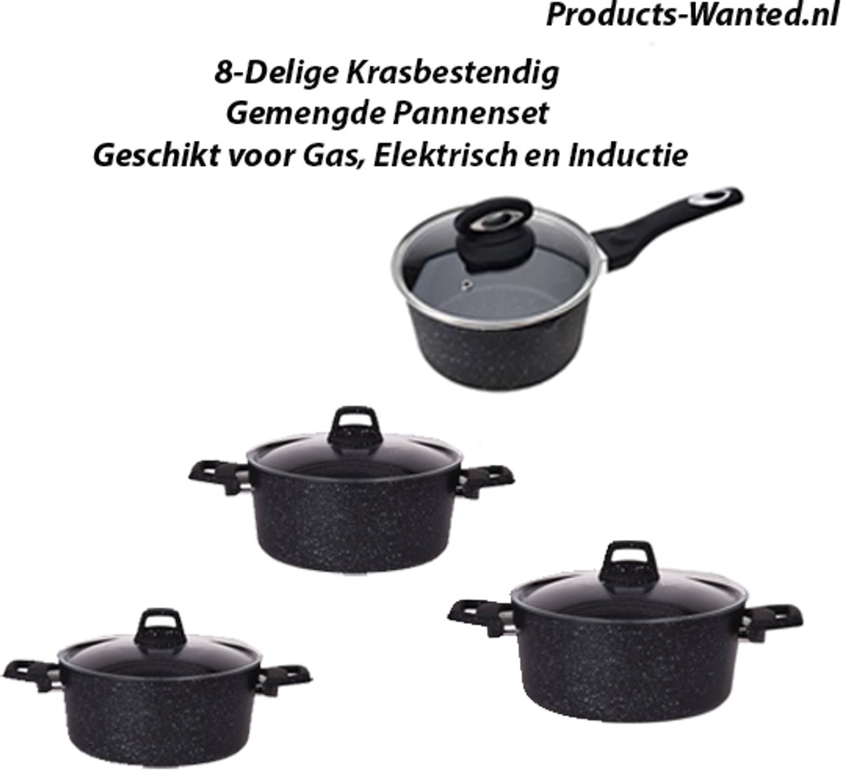 8-Delige Krasbestendig Gemengde Pannenset Geschikt voor Gas, Halogeen, Elektrisch en Inductie