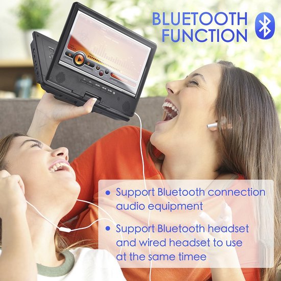 Lecteur DVD portable avec Bluetooth et écran rotatif de 10,5 pouces pour enfants