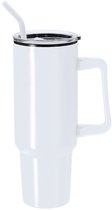 Warmhoudbeker/thermosbeker STANFORD - zeer grote koffiebeker - RVS - wit - 1200 ml - Reisbeker/tumbler beker