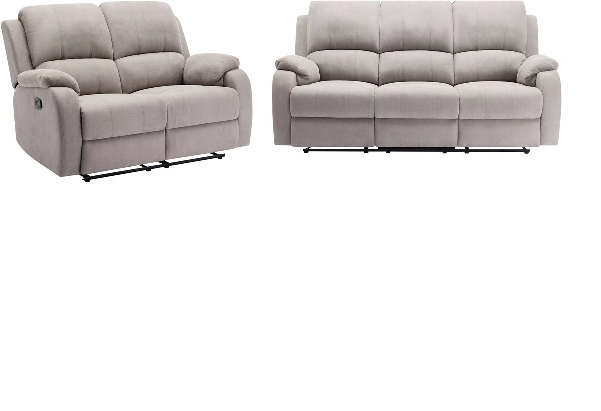 Vente-unique Relax-zitbank 3 personen en 2 personen in lichtgrijze microvezel BRODY