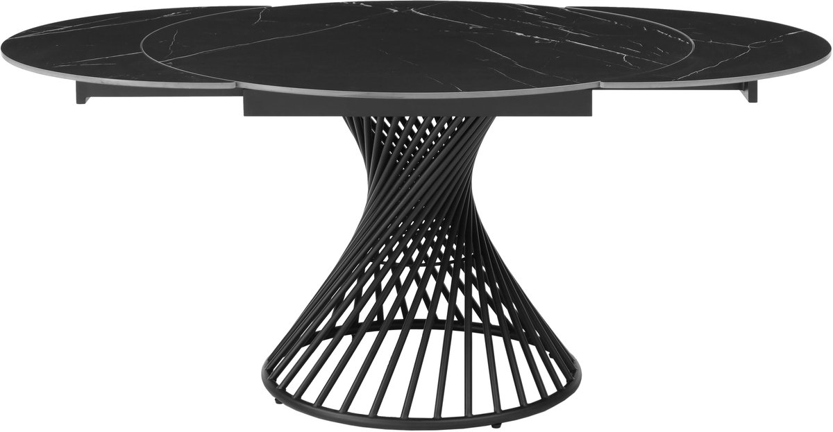 Vente-unique Uitschuifbare eettafel voor 4 tot 8 personen in keramiek en metaal - Look van zwart marmer - CASTINA