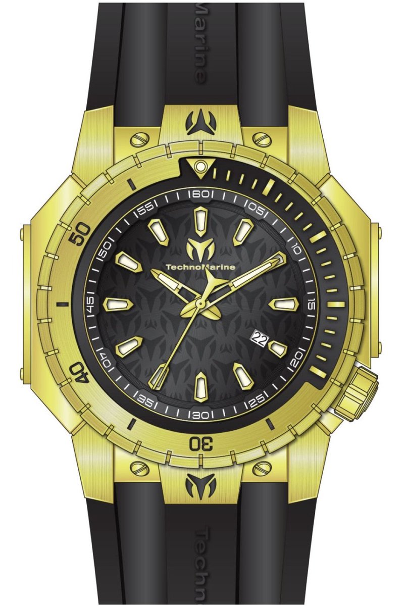 TechnoMarine Manta TM-224011 Heren Horloge - Waterdicht - Analoog - Quartz Uurwerk - Roestvrij Staal met zwarte Wijzerplaat - 49mm