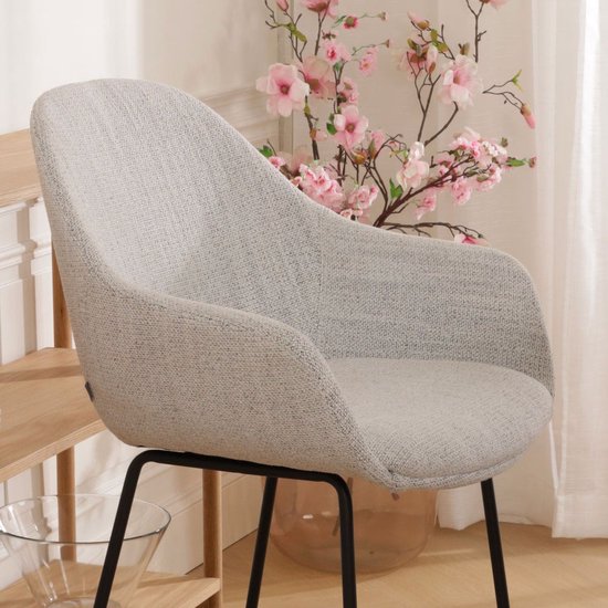 Nolon Nino-Mae Tabouret de Bar Beige Mixte - Piètement Zwart - 75 cm - Tabouret Haut - Tabouret de Bar avec Dossier - Design - Scandinave - Confortable