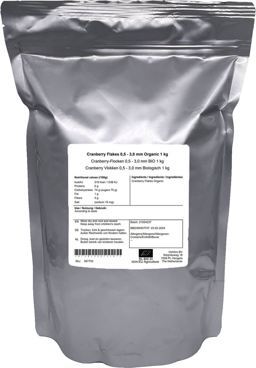Cranberry vlokken 0.5-3 mm - 1 Kg - Holyflavours