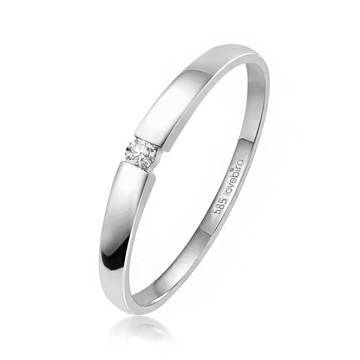 Lovebird LB126 - Witgouden damesring met briljant - Dames - Maat 50 - Diamant - 2 mm - Briljant Geslepen - 0,03 Karaat - 14 Karaat - Goud