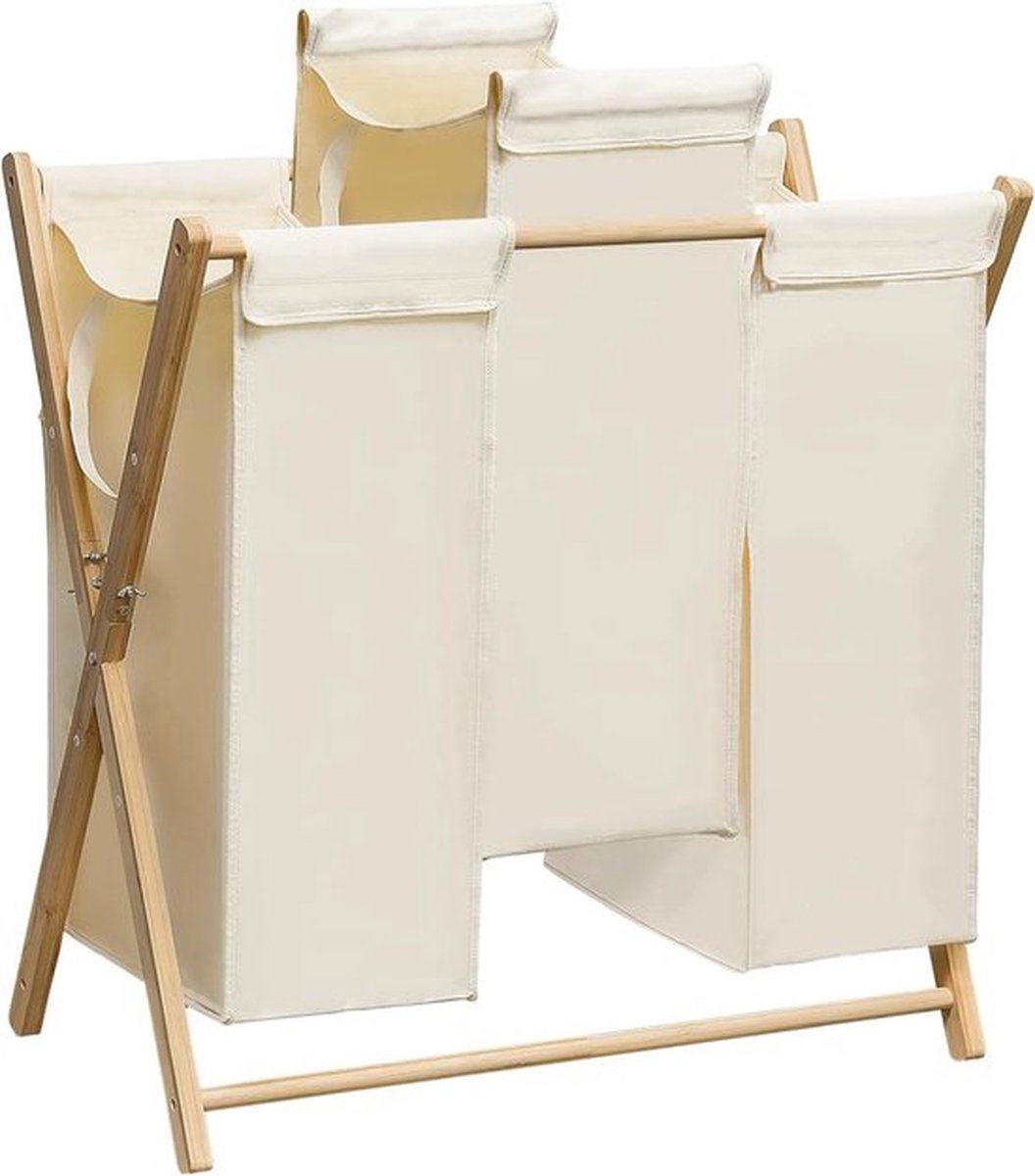 Wasmand voor vuile kleding - 3 vakken en 2 afneembare zakken - badkamer slaapkamer woonkamer