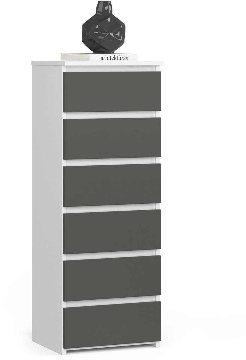 Ladekast CL6 met 6 Lades / AKORD Furniture Factory / Wit - Grafietgrijs / 40x109x35 cm