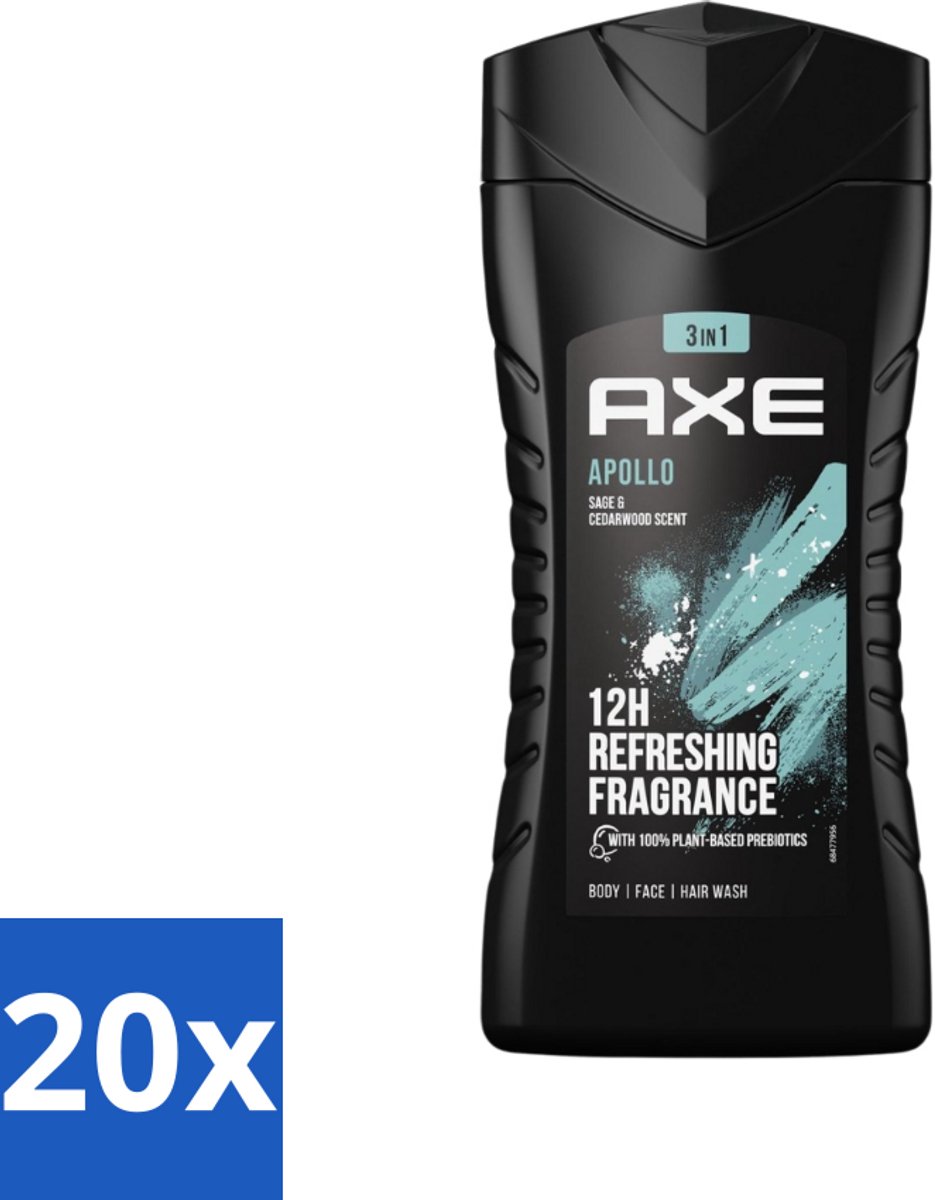 Axe - 3-in-1 Douchegel - Apollo - Sage & Cedarwoord - 12hrs Long Lasting Scent - 250 ml - Bulkverpakking - 20 stuks
