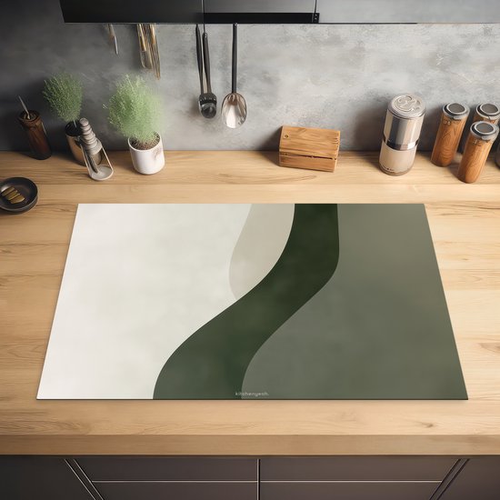 KitchenYeah® Protection plaque induction 83x52 cm - Japandi - Vert - Abstrait - Moderne - Protege plaque de cuisson - Couvre plaque induction - Protecteur d'induction - Cuisine