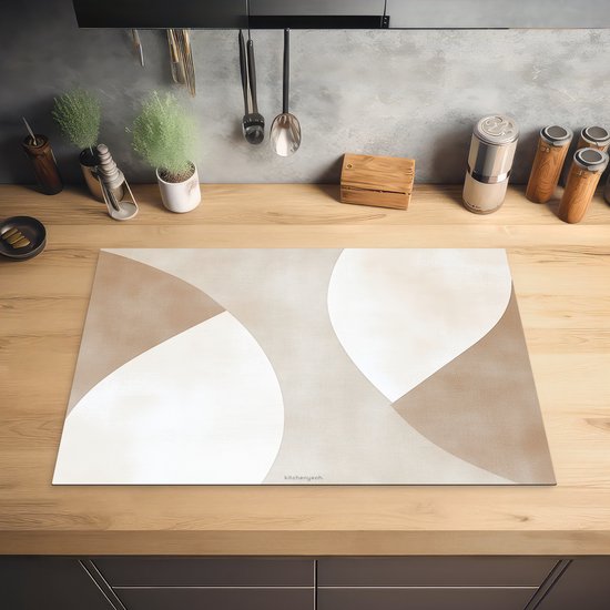 KitchenYeah® Protection plaque induction 74x48 cm - Marron - Japandi - Abstrait - Beige - Protege plaque de cuisson - Couvre plaque induction - Protecteur d'induction - Cuisine