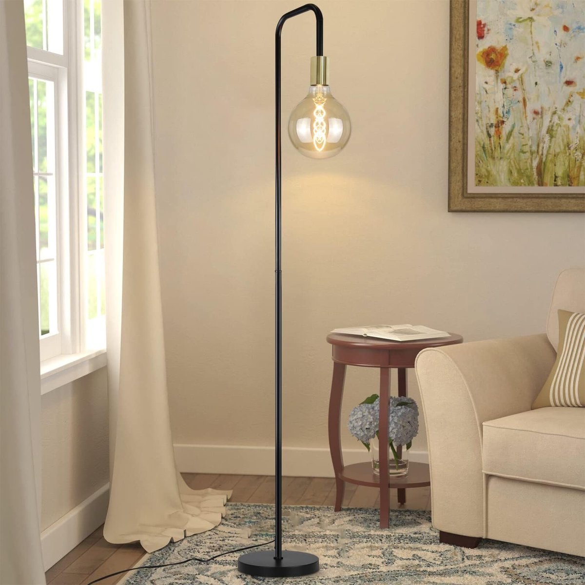 NETTLIFE E27 Vloerlamp | vintage | zwart goud | voetschakelaar | metalen | H 157cm | voor woonkamer slaapkamer kantoor (zonder lamp)