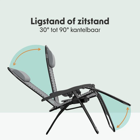 LifeGoods Ligstoelen - Opvouwbaar - Complete set - Met Bijzettafel - 30°-90° Verstelbaar - Tuinstoelen - Metaal - Grijs van Merkloos — afbeelding 5