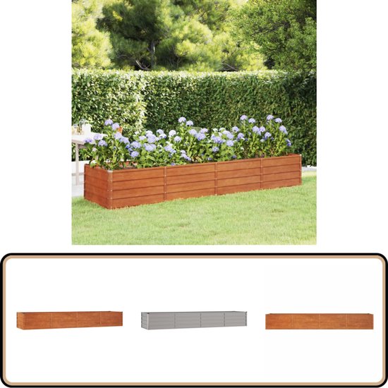 vidaXL Verhoogde Plantenbak 320x80x45 cm Cortenstaal Plantenbak - Cortenstaal - Roestvrij - Sierpot - Balkontuin