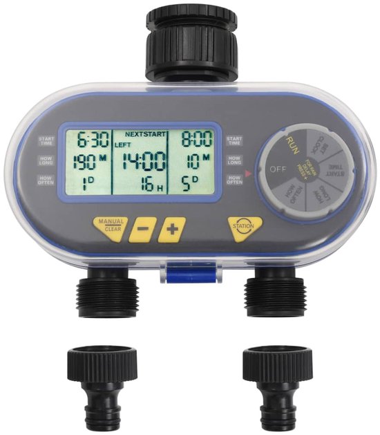Foto: Vidaxl watertimer dubbele uitgang automatisch digitaal digitale watertimer tuinslang timer automatisch watersysteem regen vertraging dubbel uitgang