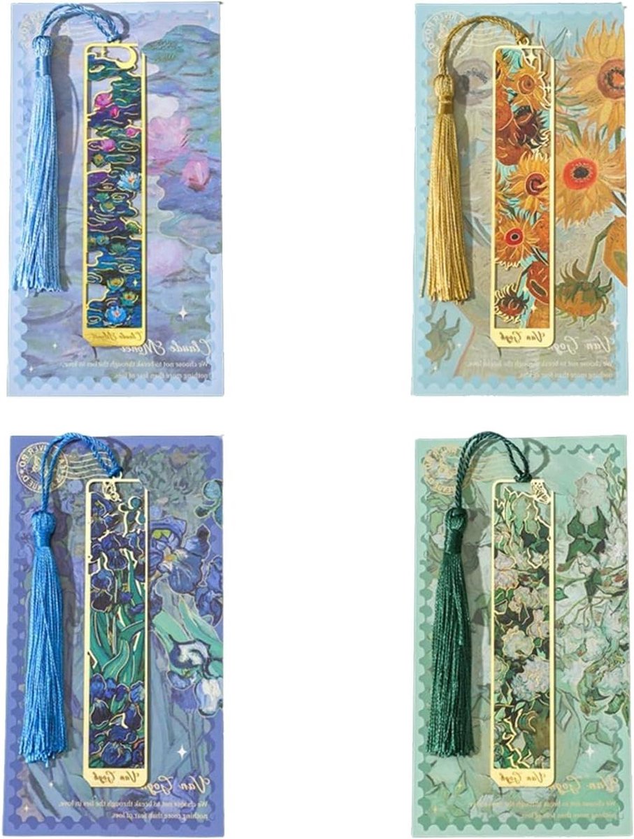 Bladwijzers van geperste bloemen - Retro, verguld, metalen - Set van 4
