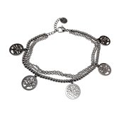 15cm tot 19cm Armband Dames - RVS Zilverkleur - Triple Armband met Vijf Levensboom Hanger - Verstelbaar