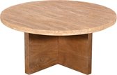 Giga Meubel Salontafel Leno Rond - Travertin/Hout - Naturel - Set van 2