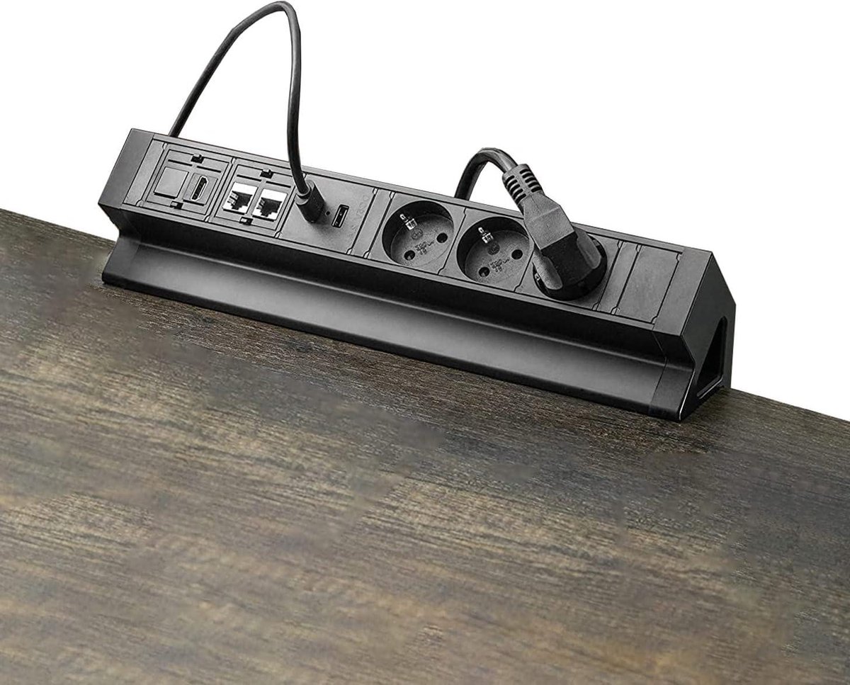 Stekkerdoos met USB RJ45 HDMI en schakelaar - Tafelcontactdoos bureau met Overspanningsbeveiliging - 3-voudige stekkerdoos + Kinderbeveiliging