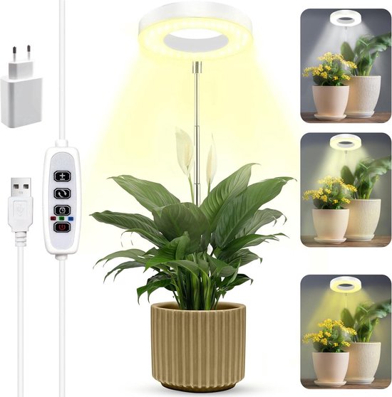 Ainiv kweeklamp voor binnenplanten,Groeilamp Volledig Spectrum 80 LEDs, Plantenlamp met 6/12/16H timer,3 verlichtingsmodi,verstelbare hoogte 43-60 cm, perfect voor alle soorten planten