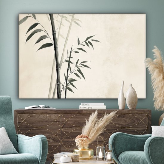 Tableau sur toile 180x120 cm - Décoration murale Japandi - Bamboe - Beige - Décoration murale salon - Décoration chambre - Accessoires chambre - Peintures sur toile
