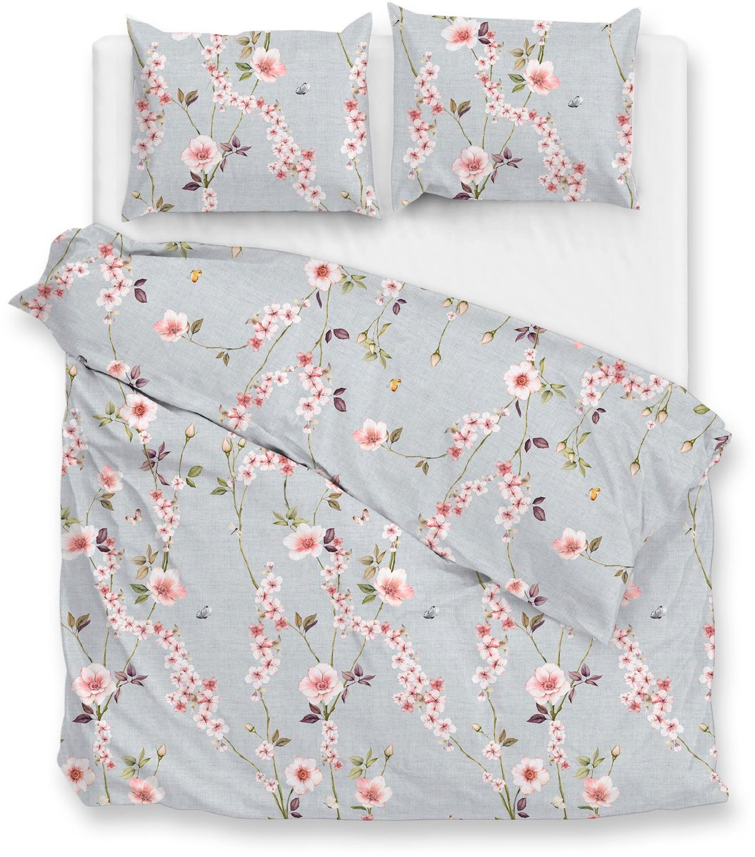 Zohome Dekbedovertrek Rafa - Deken - Dekbed - Blauw - 100% Katoen - Bloemen - 200x220 + 2 slopen 60/70 cm