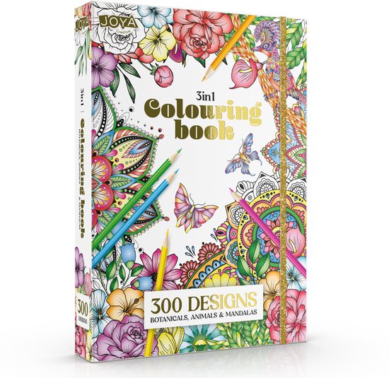 Luxe Kleurboek Voor Volwassenen - 300 Kleurplaten - Formaat A4 - Thema’s in Botanisch, Dieren & Mandala - volwassen kleurboek - Tekenen & Kleuren - Perfect voor Volwassenen