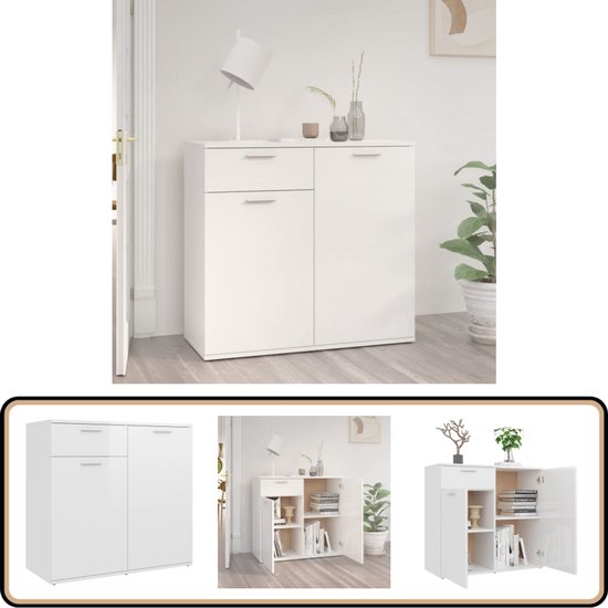 Buffet vidaXL 80 x 36 x 75 cm Bois traité Blanc brillant