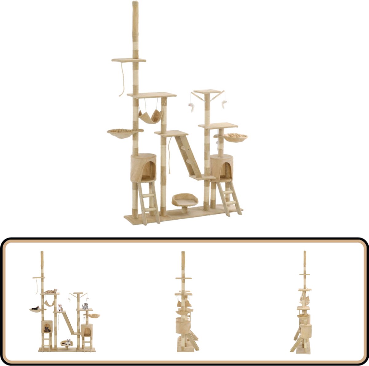 vidaXL Kattenkrabpaal – 230-250 cm – Beige Kattenkrabbers – Kattenboom – Kattenspelen – Kattenmand – Kattenhuiskamer