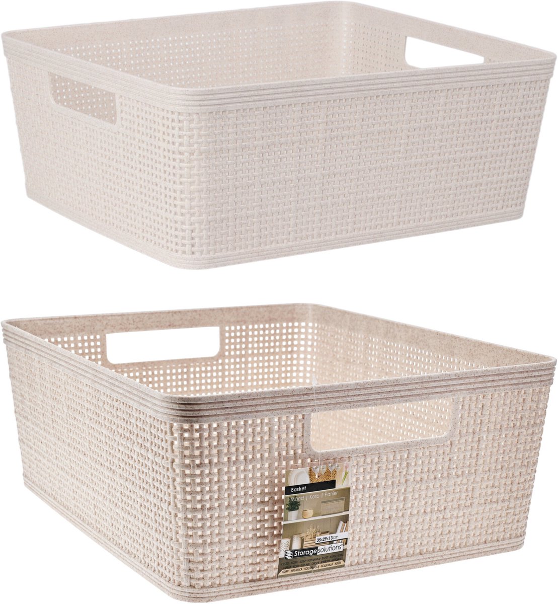 Opbergmand ratan Sand - grote plastic mand voor speelgoed en spullen.