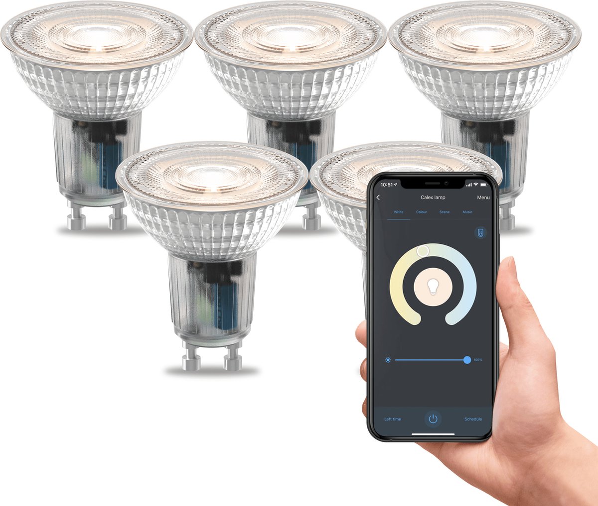 Bol.com Calex Slimme Lamp - Set van 5 stuks - Wifi LED Verlichting - GU10 Smart Lichtbron - Dimbaar - Warm Wit licht - 4.9W aanbieding