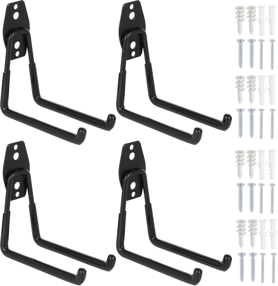 Goodivery ® 4 stuks wandhaken, garage, zware belasting, garagehaken, dubbele haken, garage, opslaghaken voor het organiseren van ladders, slangen, fietsen, elektrisch gereedschap, omvangrijk (medium,