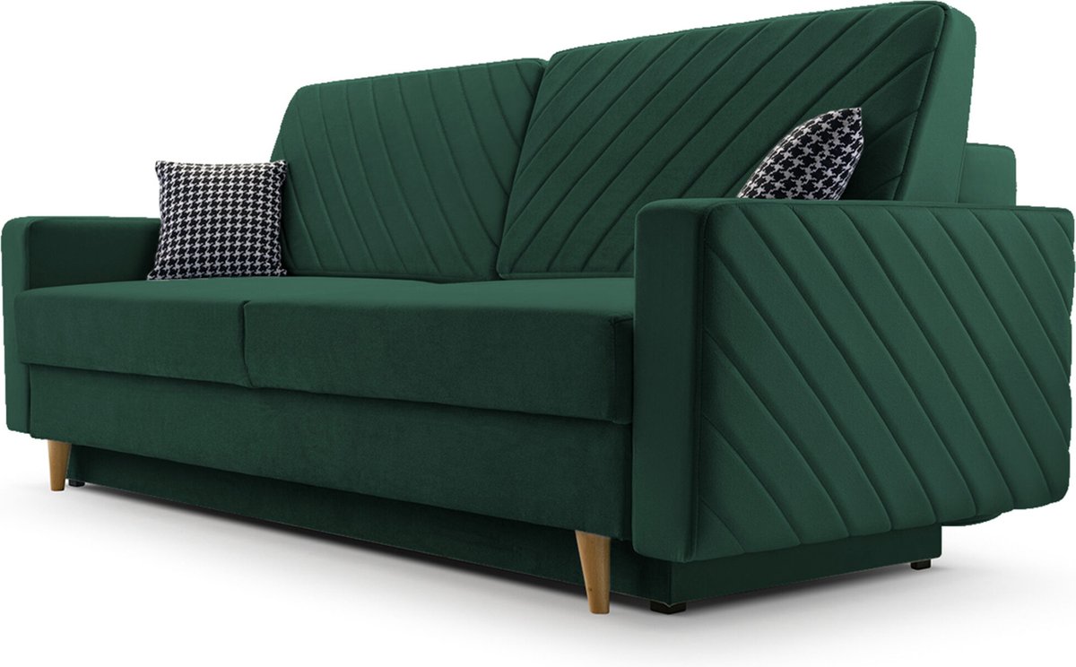 3-zitsbank van Velvet voor woonkamer, slaapbank, sofa met slaapfunctie en opbergruimte, moderne bank - 230x96x97cm - Slaapbank CALIFORNIA - Donkergroen (KRONOS 19)