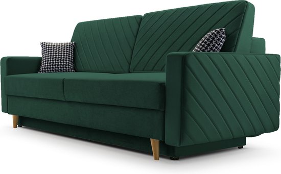 Foto: 3 zitsbank van velvet voor woonkamer slaapbank sofa met slaapfunctie en opbergruimte moderne bank 230x96x97cm slaapbank california donkergroen kronos 19 
