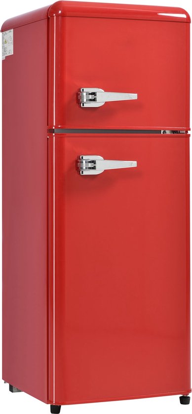 Merax Retro Mini Koelkast 92L Rood Compact Koel-vriescombinatie 64L Koeling 28L Vriezer LED verlichting