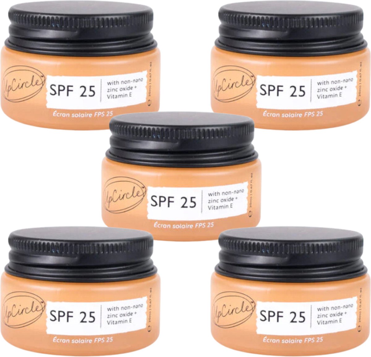 UpCircle Zonnebrand crème - SPF 25 - Upcycled frambozen - Face - UVA - UVB Filters - 20 ML - 5 stuks