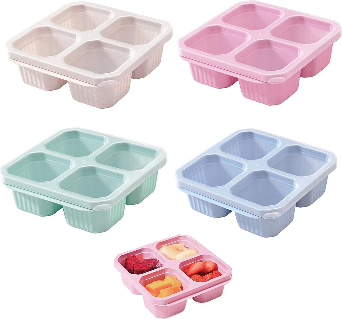 La'Moussawi ® Handige Vierdelige Snackbox Set met Meerdere Vakjes voor Reizen en Dagelijk Gebruik