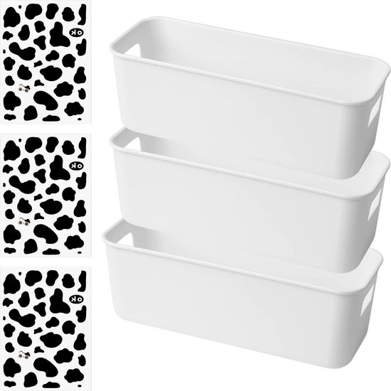 Opbergdozen van kunststof, wit, 12 stuks, opbergmand, kleine dozen met handgrepen, plankmanden, containers zonder deksel voor keuken, badkamer, plank, laden