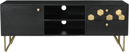 HOMCOM Tv-bank In Weense Rieten Look, 1 Lade, 1 Kast, 110 Cm X 59 Cm X 41 Cm Natuurlijk Houtmateriaal~1lc0365kg3g00