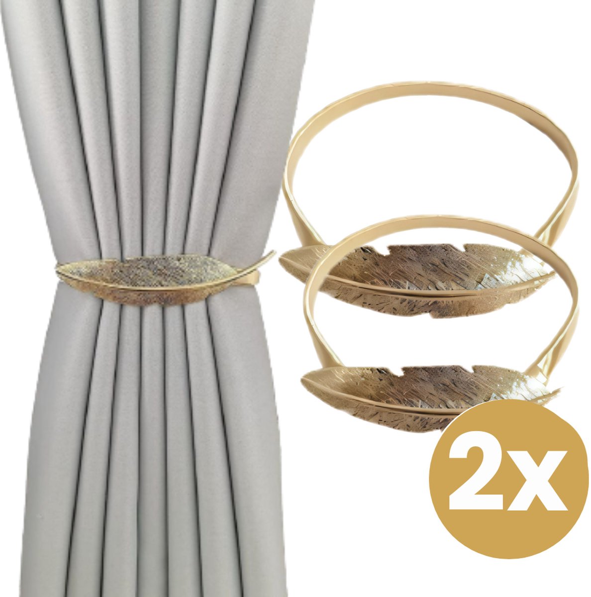 Home2go Gordijn Embrasse - raamdecoratieaccessoires - Gordijnhouder - Gordijn hanger - Gordijn Accessoires - Goud Bladvorm - 45 cm 2 Stuks