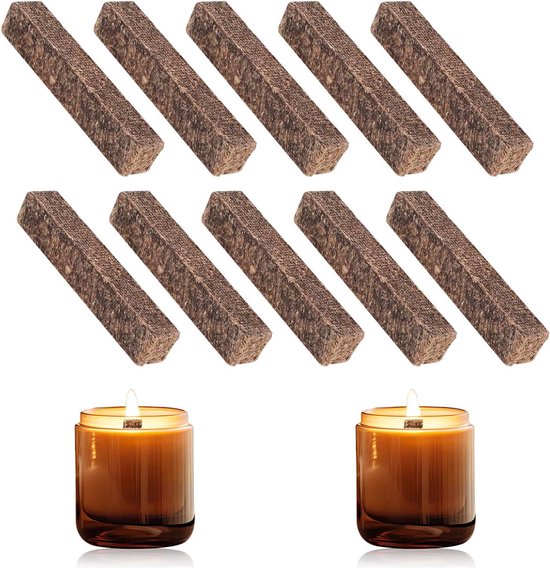 6st Houten Kaarsenlonten, 6x7cm Premium Houten Lonten voor Het Maken Van Kaarsen met 12st Bases Holle Driehoek Ontwerp Houten Kaarsenlonten Perfecte Doe-Het-Zelf Kaarsenmaakbenodigdheden