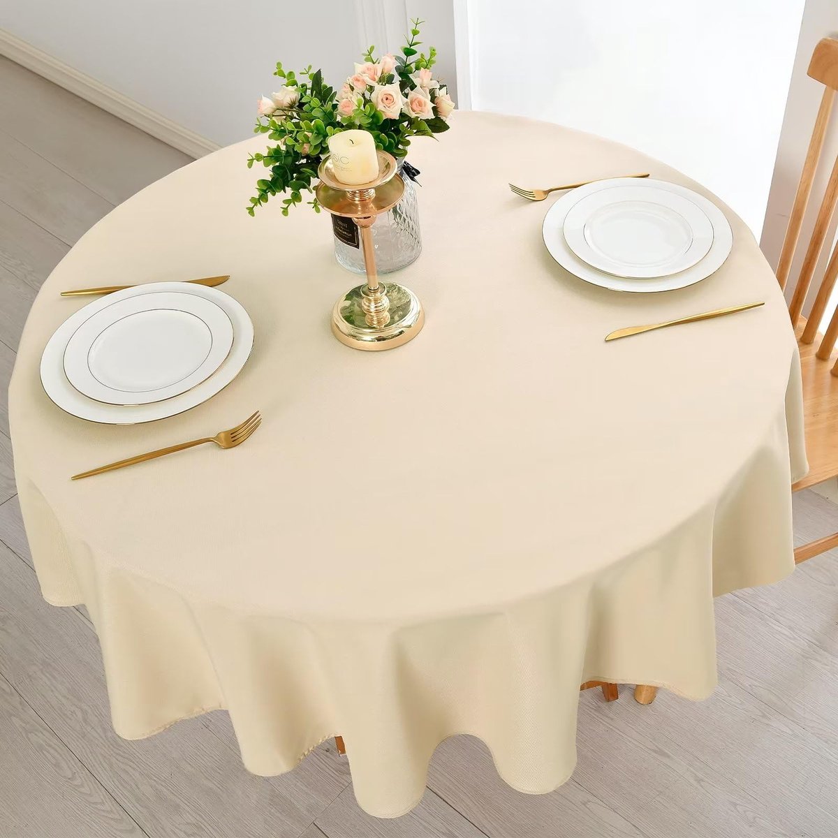 La'Moussawi ® Tijdloos Beige Rond Tafelkleed met Vlekbescherming voor Veelzijdig Gebruik Binnen en Buiten