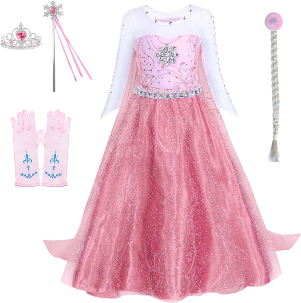 Joya Kids® Verkleed Jurk met Ster Roze | Glamour Jurk met sleep | Prinsessenjurk meisje | Verkleedjurk + Accessoires set | Roze | (120) — afbeelding 2