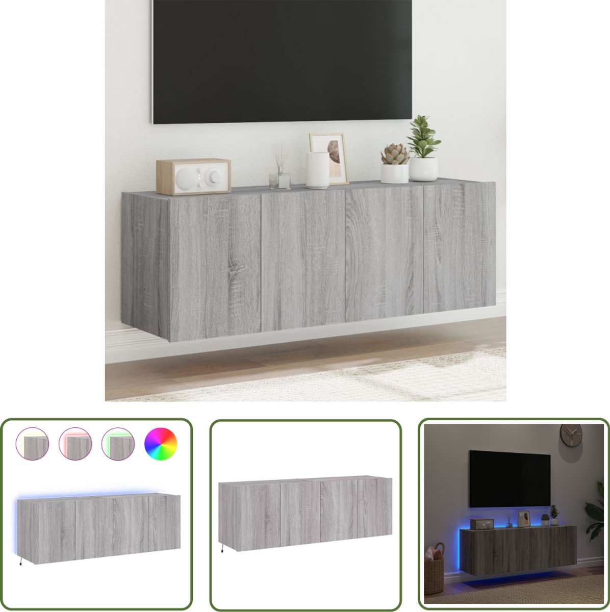 vidaXL Tv Meubel - Tv Wandkast - Tv-wandmeubels met LED 2 st 60x35x41 cm grijs sonoma eiken - Led Verlichting - Rgb Verlichting - Houten Tv Kast