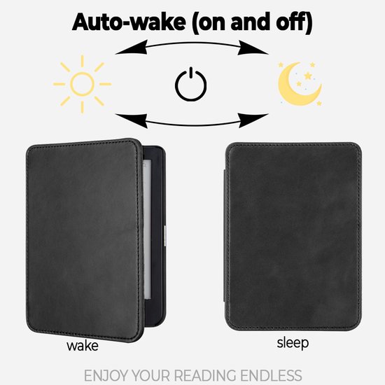 Lunso Geschikt voor Kobo Clara HD hoes (6 inch) - Leren sleepcover - Zwart — afbeelding 5