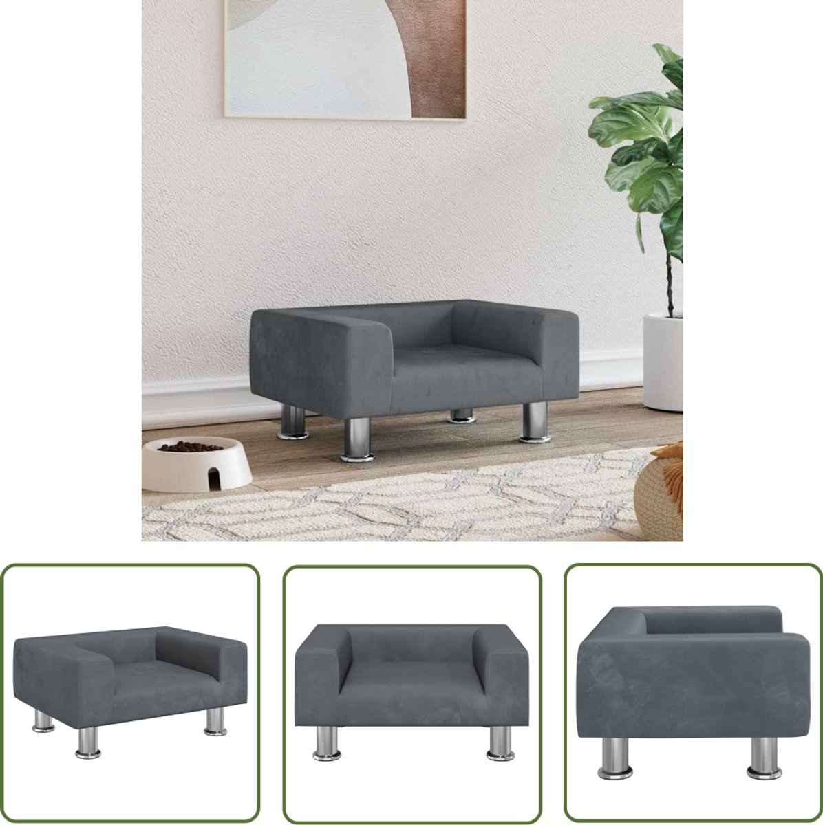 vidaXL Honden Bed – Hond Mand – Hondenmand 50x40x26,5 cm fluweel donkergrijs – Honden Nest – Fluweel Hondenmand – Grijs Hondenmand