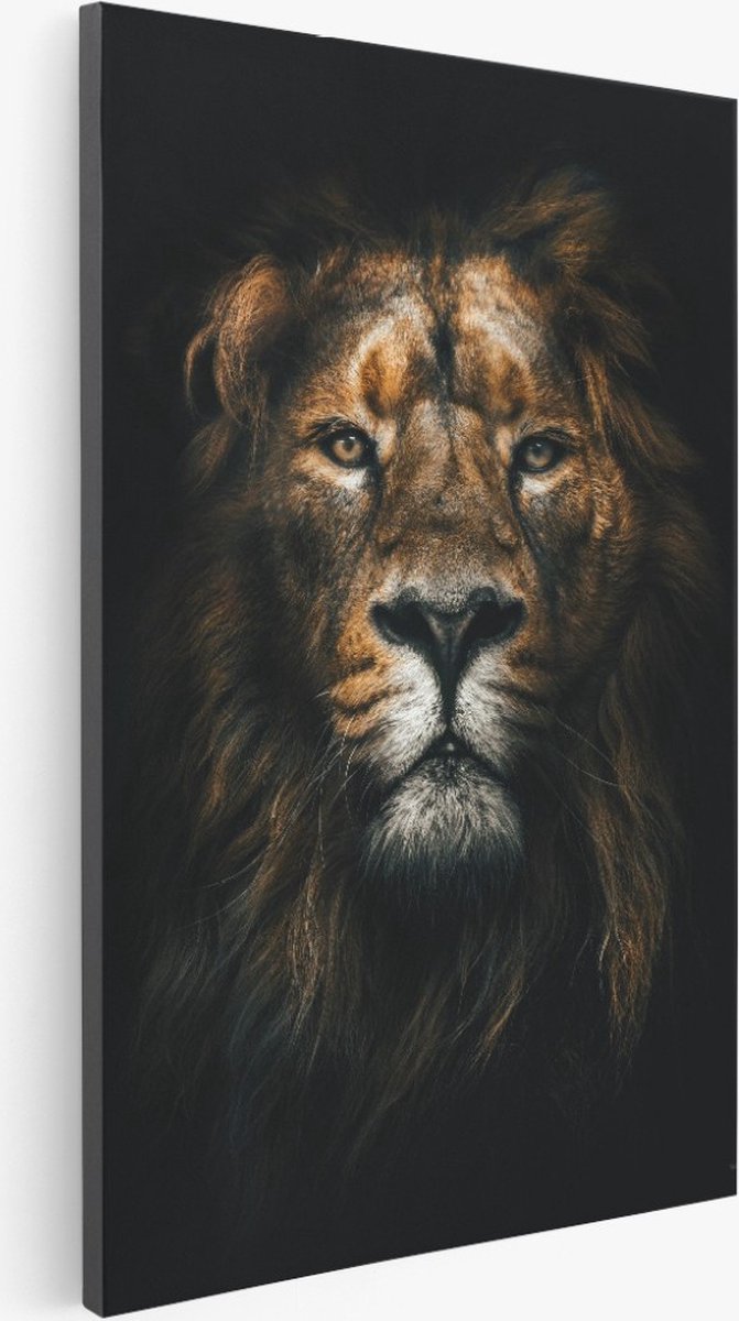 Saammp Canvas Schilderij - Leeuw - Portret - Dieren - Vintage - 80x120 - Foto op canvas - Wanddecoratie - Muurdecoratie Woonkamer - Slaapkamer decoratie - Canvas Print Multicolor