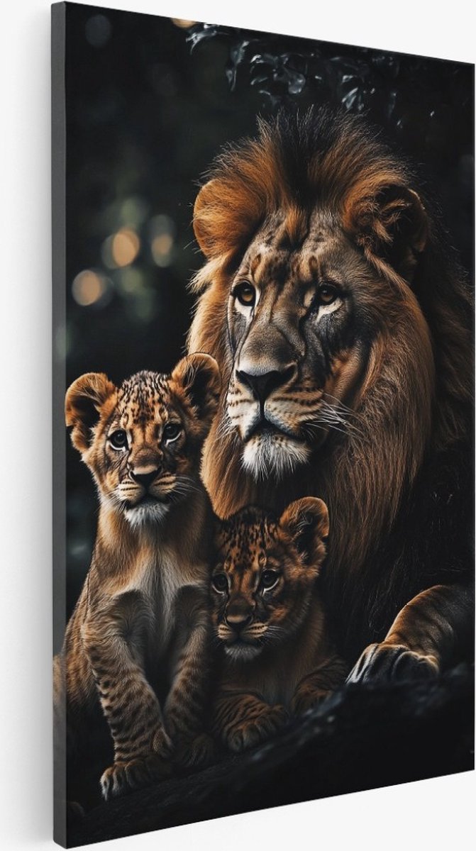 Saammp Canvas Schilderij - Leeuwen Familie - Liefde - Dieren - Natuur - 40x60 - Foto op canvas - Wanddecoratie - Muurdecoratie Woonkamer - Slaapkamer decoratie - Canvas Print Multicolor