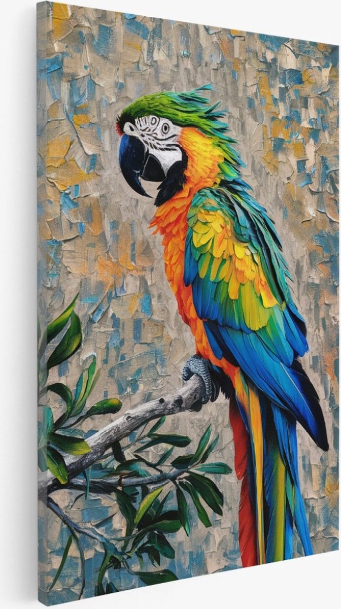 Saammp Canvas Schilderij - Abstracte Papegaai - Natuur - Dieren - 40x60 - Foto op canvas - Wanddecoratie - Muurdecoratie Woonkamer - Slaapkamer decoratie - Canvas Print Multicolor