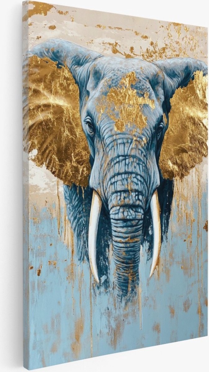 Saammp Canvas Schilderij - olifant met goud - Abstract - Dieren - Natuur - 75x100 - Foto op canvas - Wanddecoratie - Muurdecoratie Woonkamer - Slaapkamer decoratie - Canvas Print Multicolor