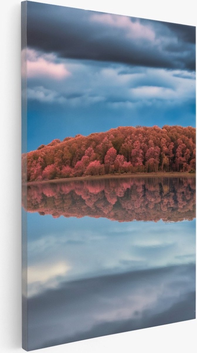 Saammp Canvas Schilderij - Groot meer bij een bos - Landschap - Natuur - 40x60 - Foto op canvas - Wanddecoratie - Muurdecoratie Woonkamer - Slaapkamer decoratie - Canvas Print Multicolor